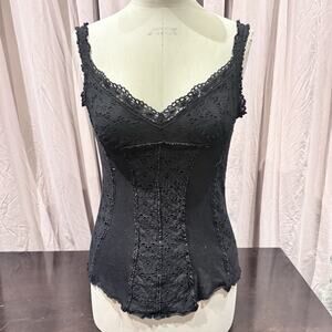 Ann Ferriday VTG Stock Cotton Stretch Eyelet Lace Corset Top M/L